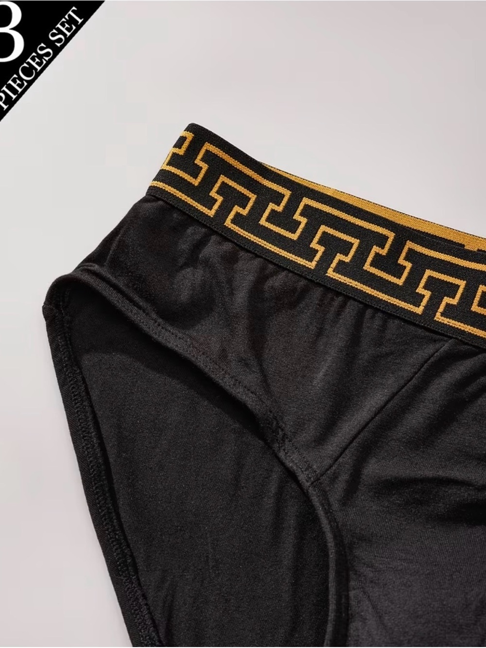 Black Briefs Set with Gold Geometric Waistband - 3 Pack - Picture 5 of 5